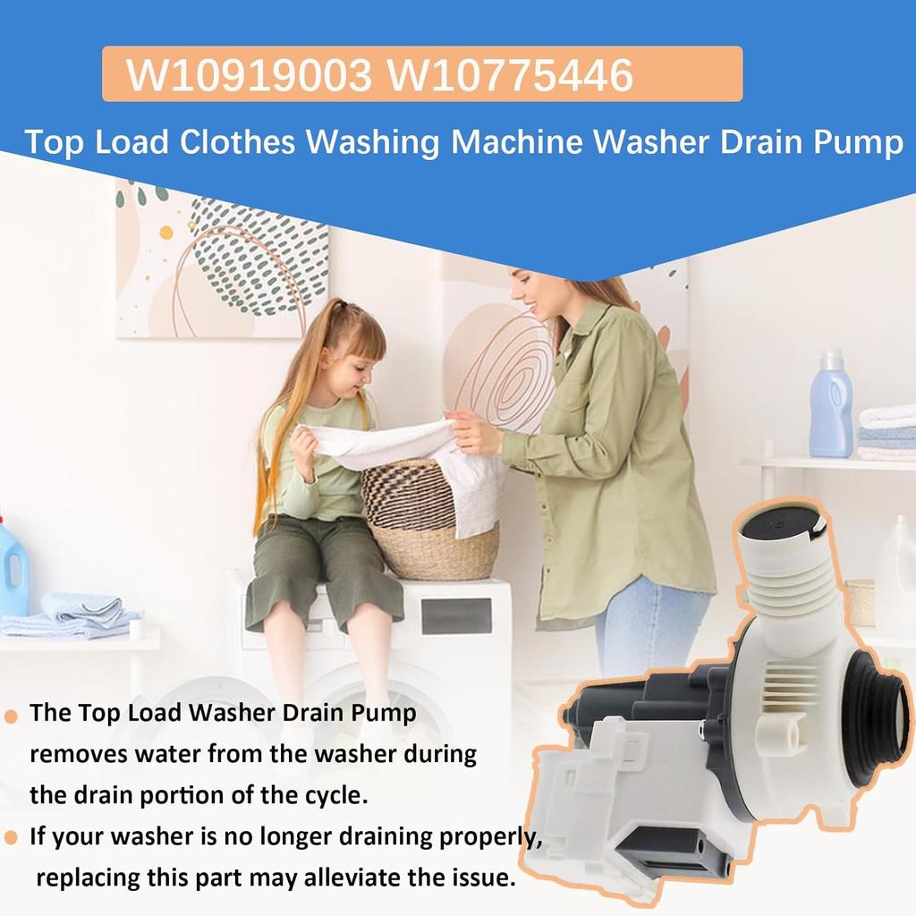 W10919003, W10775446 Washer Drain Pump Compatible with Whirlpool, Kenmore, Maytag Washing Machine Pump, Replaces B25-3A04, AP6038235, PS11770076