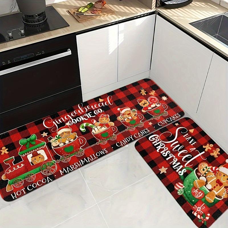 Christmas Kitchen Mat Flannel Anti-Fatigue Rugs with Gingerbread & Train  Machine Washable Rug for Living Room Bedroom Dining