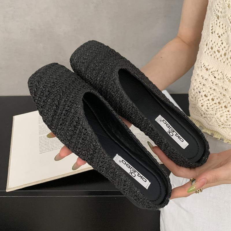 

Мода Bailamos 2025 Женские балетки Мода Круглый носок Слипоны Мюли Обувь Мягкий плоский каблук Уличные туфли-сандалии для платья Повседневные тапочки 39 чёрный