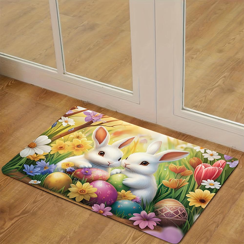 

VIKAMA Cartoon Easter Doormat Rabbit & Egg Pattern Soft Non-Slip Entrance Welcome Mat Kitchen Bedroom Rug Festive Home Decor 40x60cm 16x24inch