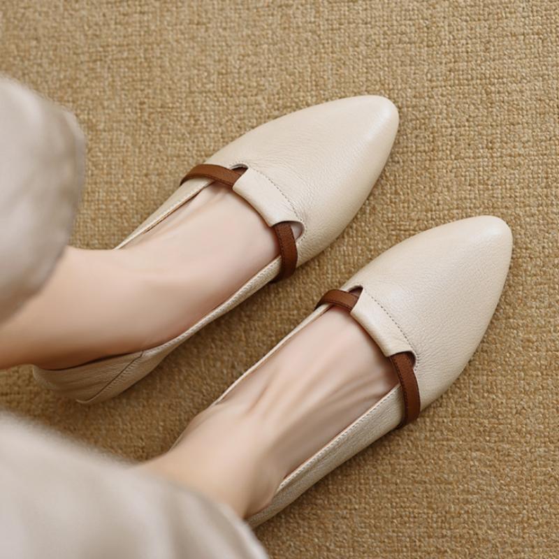 

Женские туфли-балетки из мягкой кожи, туфли из французской кожи с острым носком и неглубоким вырезом 40 белый