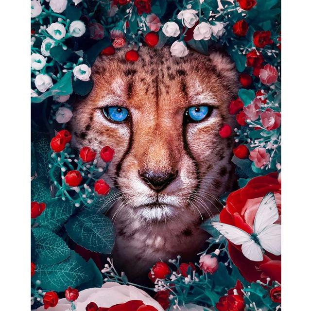 Full Round Diamond Painting Tiger Lion Face And Flower Picture Of Rhinestones Diamond Embroidery Decor For Home