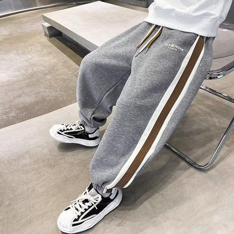 

Брюки для мальчиков весна-лето-осень Брюки для детей и подростков Тонкие детские спортивные прямые брюки Модные брюки с тремя полосками Модные 170 серый