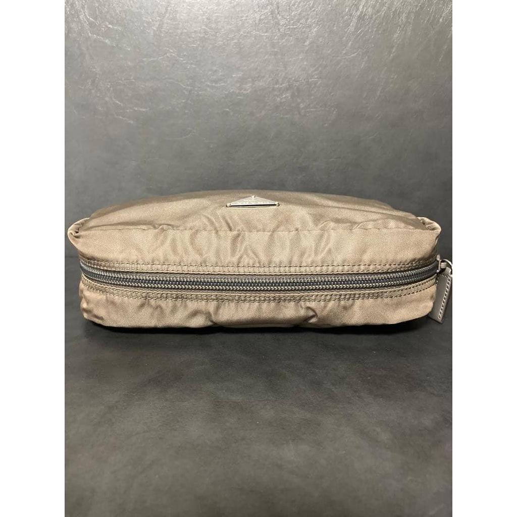 Used PRADA Nylon Tessuto Pouch Greige Cosmetic