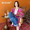 RUGOD Fashion Bright Pink Green Plaid Knit Suit Korean Elegant Notched Collar Belted Vintage Jacket Autumn Winter Women's Suits