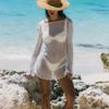 New Summer Knitted Sexy Big Backless Beach Vacation Dress with Long Sleeve Hollow Perspective Women's Clothing