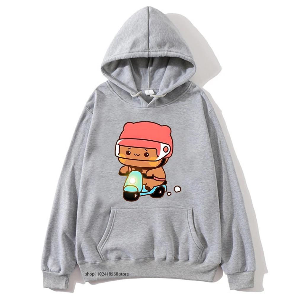 Mochi Brownie Bear Bike Riding Hoodie for Men Bubu Dudu Sweatshirt Couple Clothes Long Sleeve Clothing