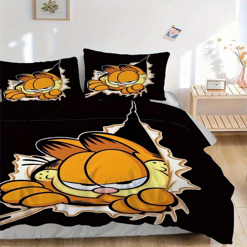 

3pcs Garfield Cartoon Character Bedding Set, Including 1 Quilt Cover and 2 Pillow Shams, Without Filling, Soft and Comfortable Home Bedroom Fabric, Fa 135x200cm