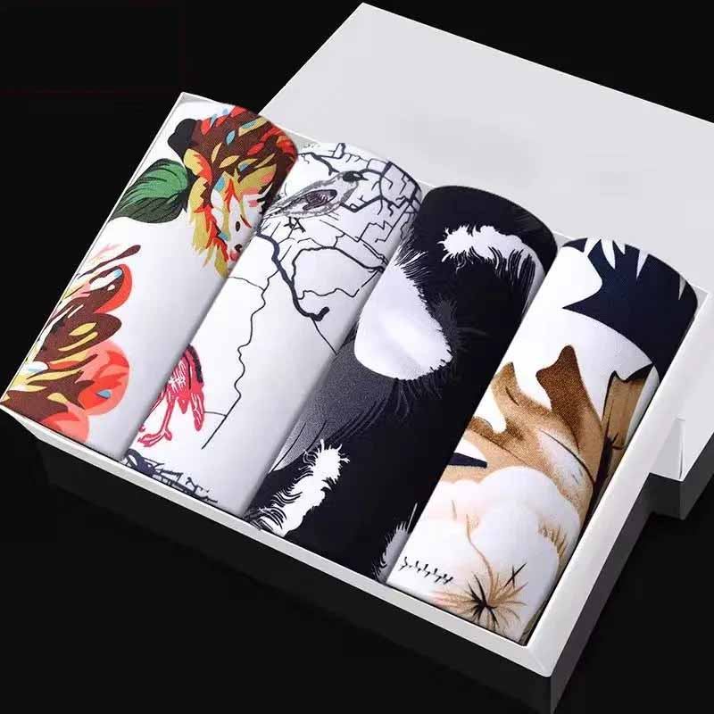 4 adet erkek külot orta bel baksır şort nefes gençlik baskı U dışbükey baksır şort