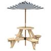Vidaxl Picnic Table For 4 Children, Round, With Umbrella, Fir