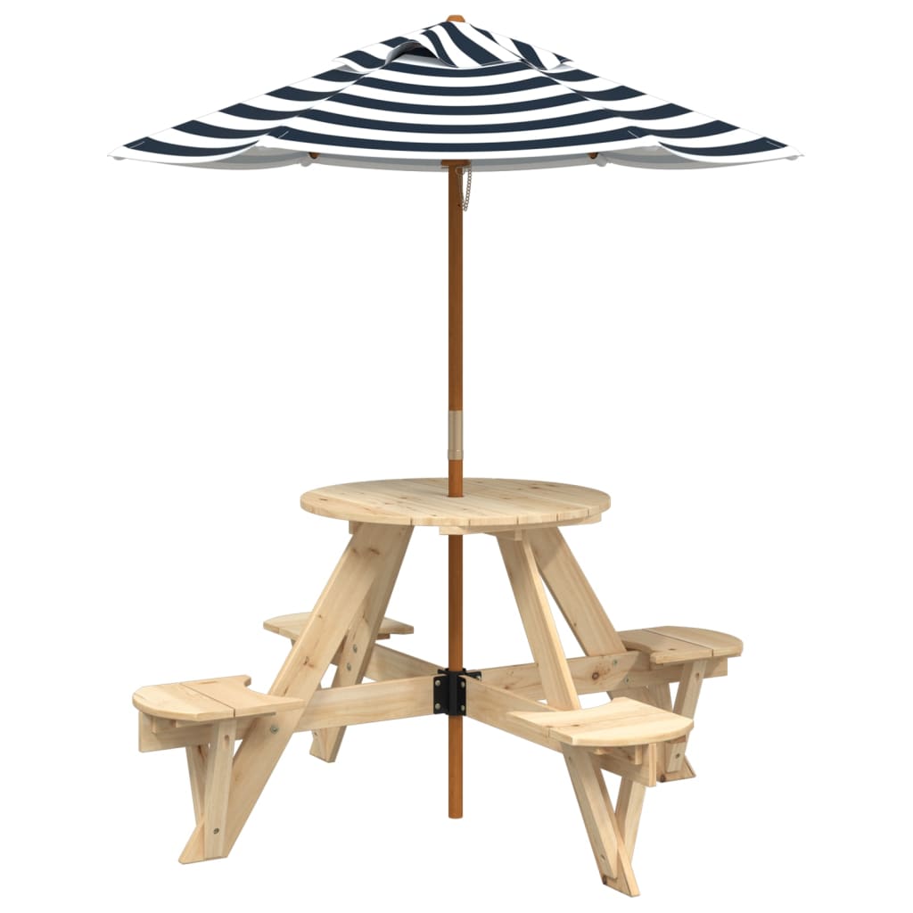 Vidaxl Picnic Table For 4 Children, Round, With Umbrella, Fir