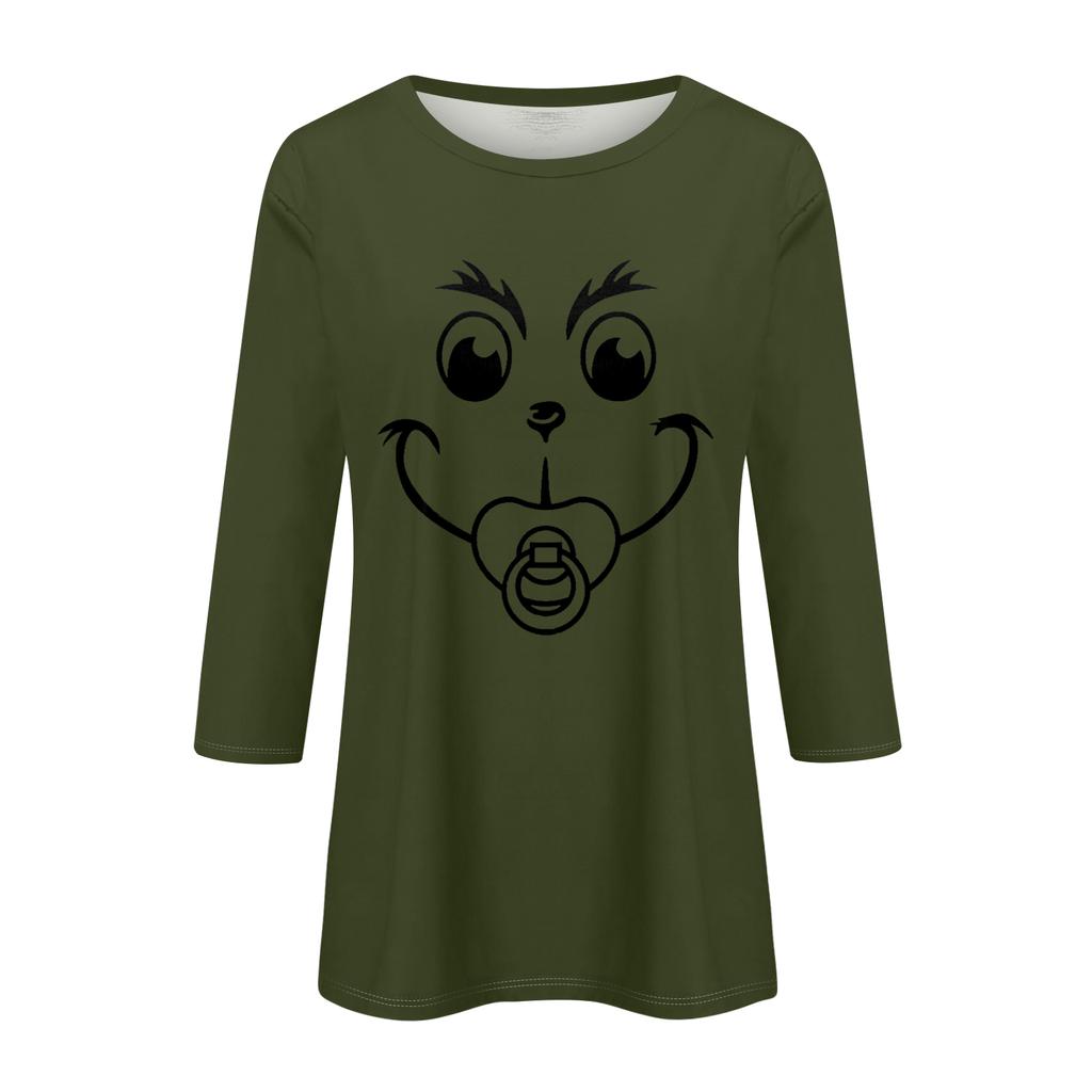 3/4 Sleeve Tops For Women T-Shirt Casual Christmas Print Tops T Shirt Round Neck Pullover Blouse