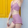3 Pcs/Set Women Swimsuit Spaghetti Strap Halter Neck Solid Color Pullover Beach Cover-up for Holiday