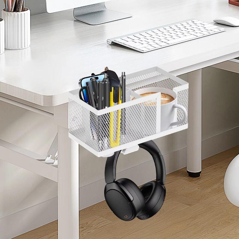 Metal Clip Under Desk Headphone Hanger Anti-Spill Earphone Storage Rack  Desktop Organizer