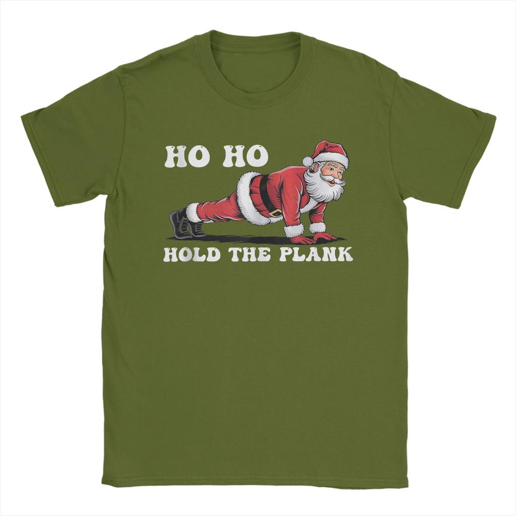 Men T-Shirts Ho Ho Hold The Plank Santa Workout Funny Christmas Vintage Cotton Tees Short Sleeve T Shirt Round Collar Tops