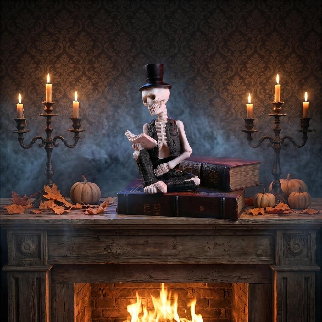 Figure Reading Book Ornament for Halloween House Decor and Photo Prop