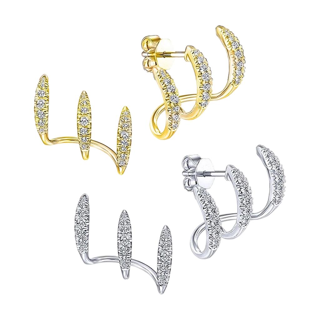 Comfortable Alloy Earrings Curved Three Prong Design In Two Classical Shades For Daily And Formal Event.