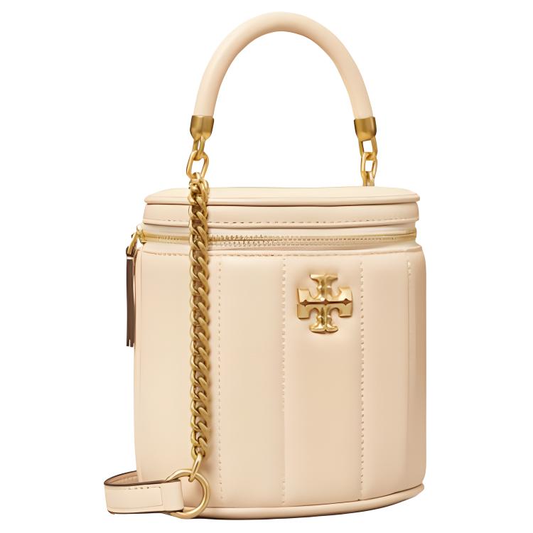 Tory Burch Kira Metal Double T Logo Bucket Bag Leather Tote Shoulder Crossbody Bag Women bags Cheese-White 138999-724