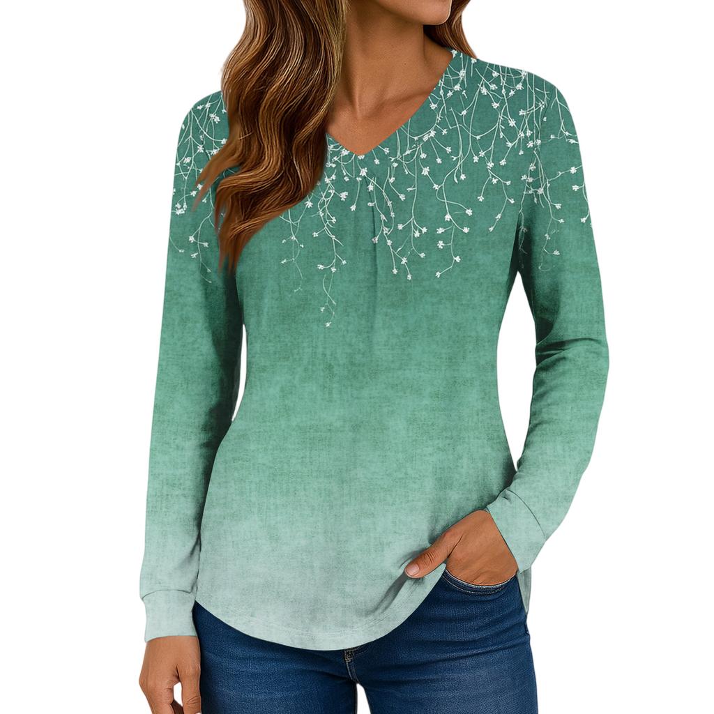 Women Long Sleeve Tops Dressy Casual V Neck Tshirts Basics Tee Vacation Fall Fashion Clothes