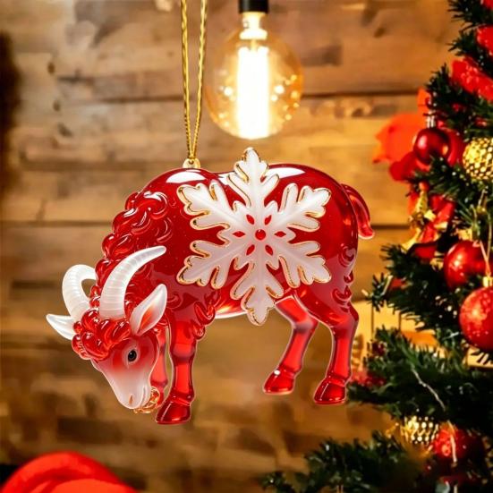 Christmas Ornament Gift Ideas Sheep Hanging with Snowflake Decor, 2D Flat Acrylic Pendant Festive for Family Rope Holiday Tree Party Supplies Home And