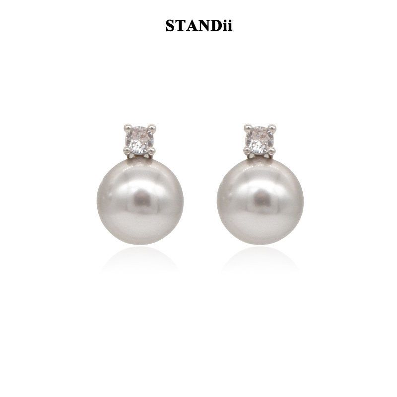 Hand-Made Earrings Square Fashion Gray Pearl Gray