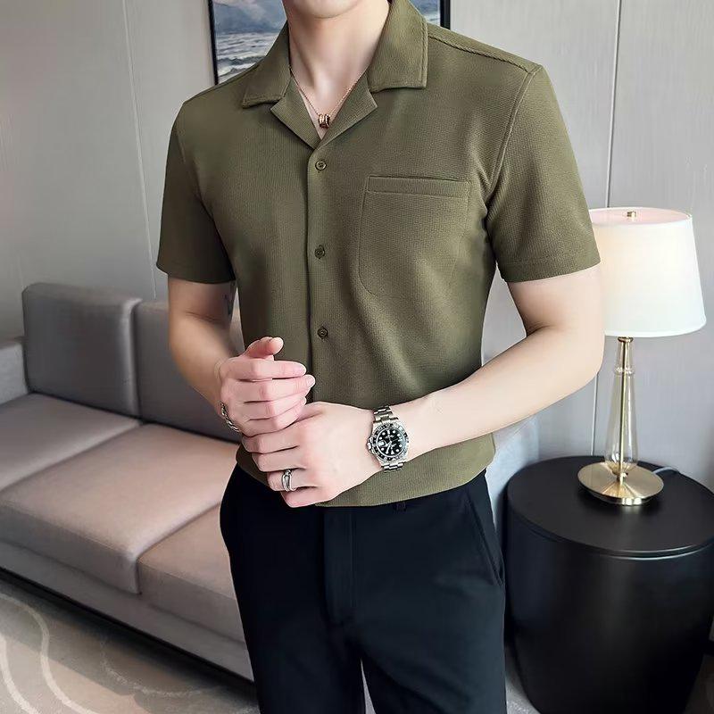 Men's Ice Silk Waffle Cuban Collar Short Sleeve Shirt - Lightweight Summer Casual Top