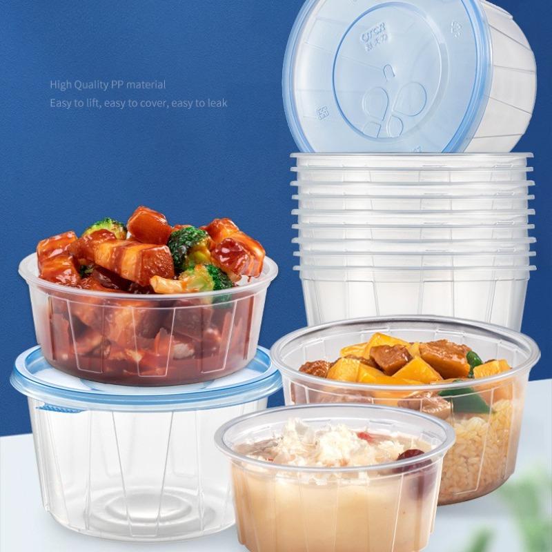 Disposable PP Plastic Round Food Container with Lid Transparent Takeout Bowl