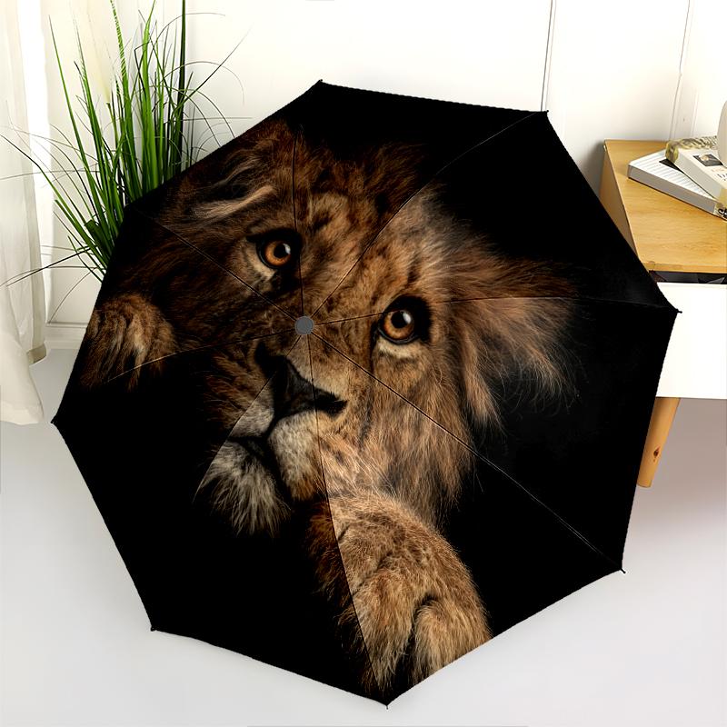 Lion Pattern, Automatic Folding Umbrella, Portable and Foldable Design, 8 Ribs, a Christmas or Birthday Gift.