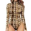 Women's Casual Bodysuit Long Sleeve Bodycon Catsuit Leopard Print
