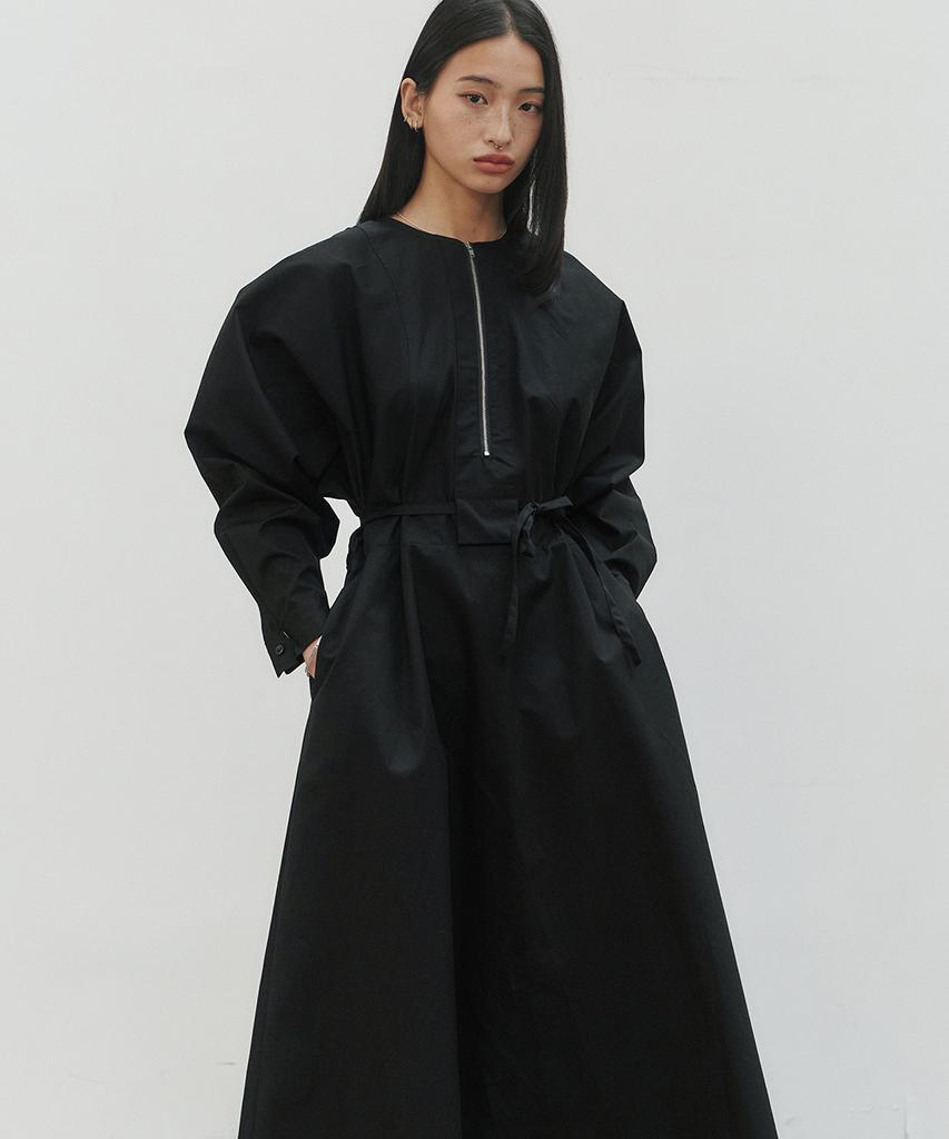 NOIRER FOR WOMAN Cotton-Poplin Zip-Up Balloon Dress (Black)