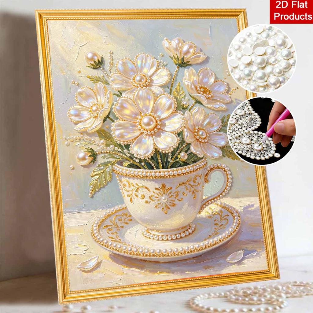 Tea Cup Pearl Painting Handmade DIY 5D Creative Ornaments Living Room Home Decoration Painting