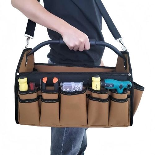 Klivex Electrician Tool Bag, 32 Pockets, Large Capacity Tool Tote Bag, Open Top Toolbox Organizer with Shoulder Strap, Electrician Tool Carrier, 40x19