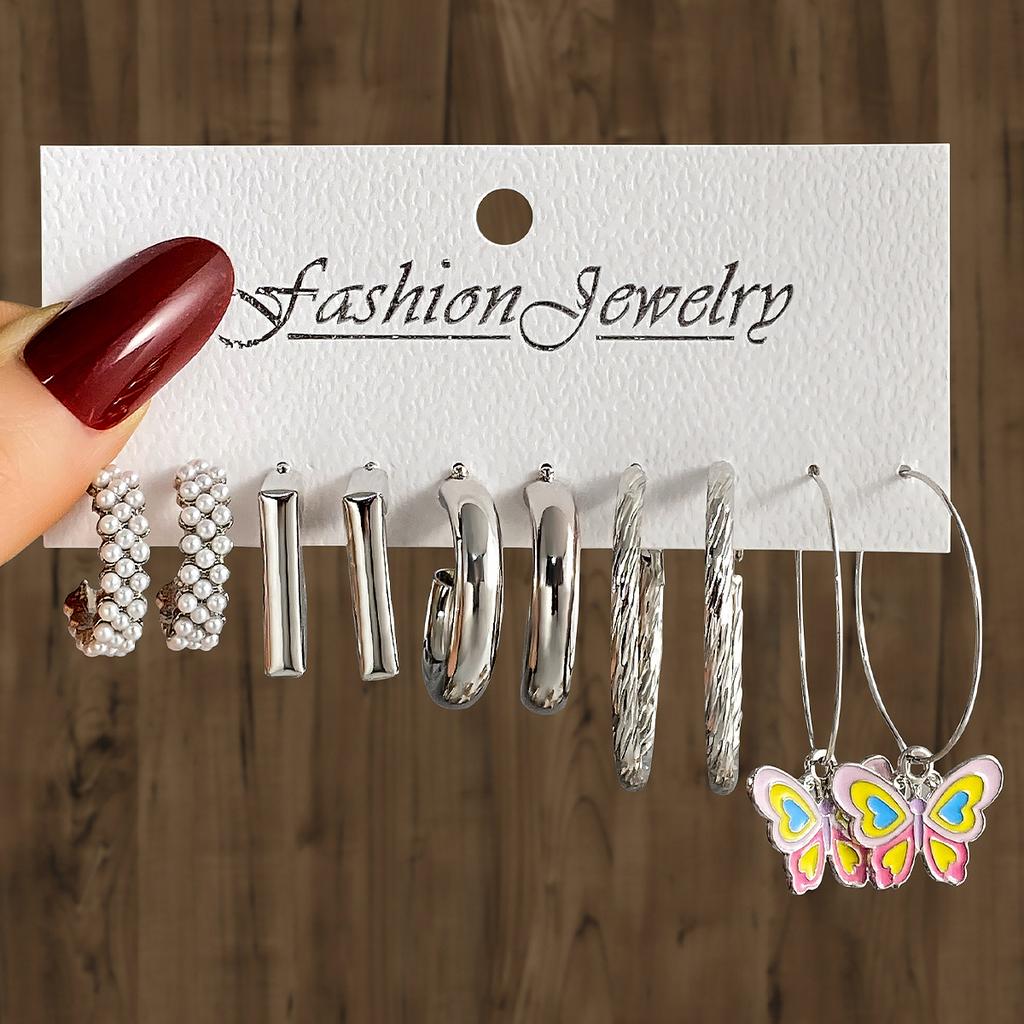 Геометрические многослойные серьги с жемчугом типа C, серьги-гвоздики, 6 пар, набор сережек-карт, комбинированные женские