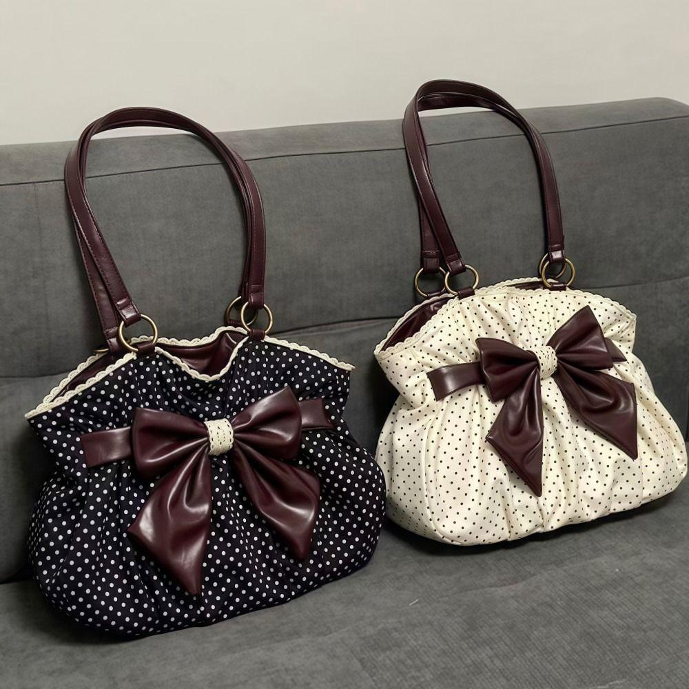 Trendy Vintage Women's Bow Handbag Aesthetic Dot Y2k Lady Shoulder Bags All Match Casual Chic Ins Underarm Bag Streetwear