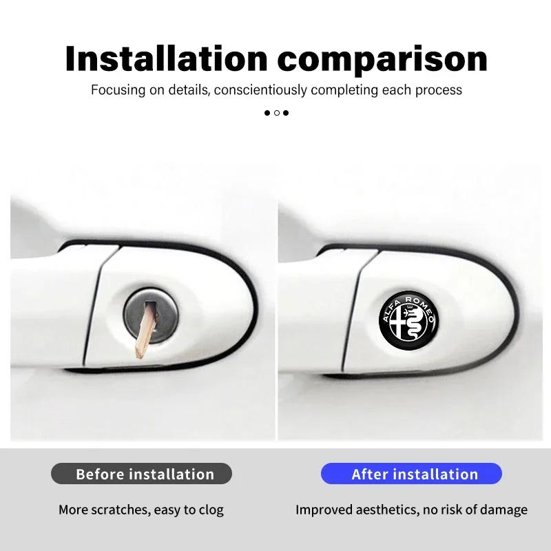 ULXMV1 8pcs Car Door Keyhole Protection Sticker Decoration Accessories For Alfa Romeo 159 Giulietta 156 147 Giulia Mito GT Stelvio