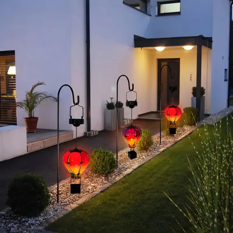 Solar Powered Hot Air Balloon Lantern with Flickering Flame LED Light Outdoor Solar Hot Air Balloon Lights for Yard Patio Decor