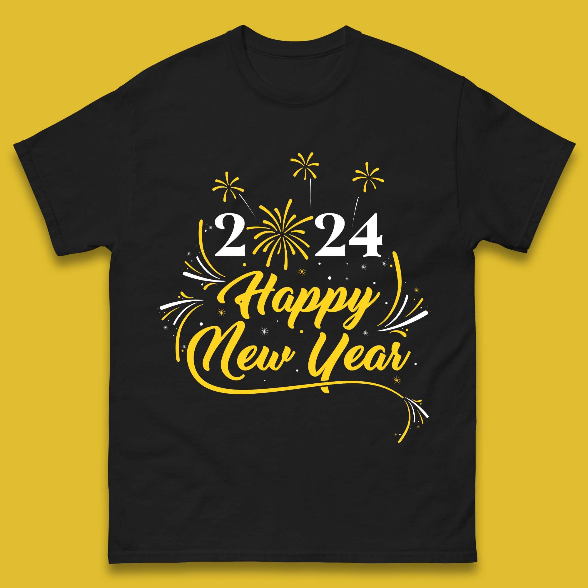 2024 Happy New Year Fireworks Mens T-Shirt Womens Tops Tees XL