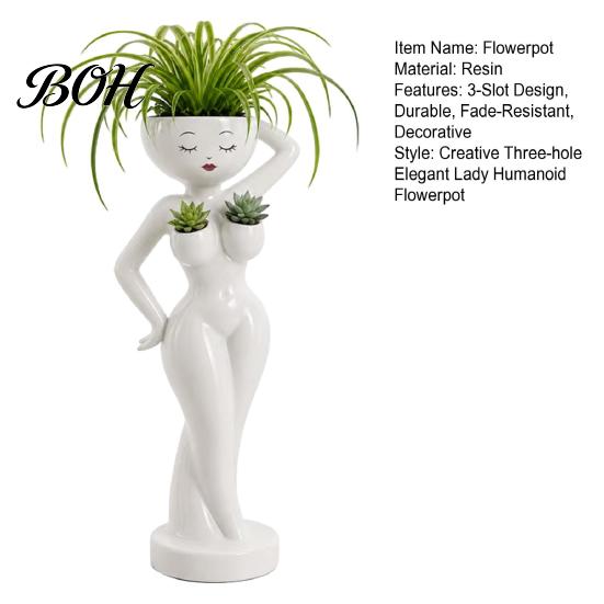 Layered Green Plant Landscape Pot Funny Female Figure Planter with Drainage Holes, Elegant Lady Flower for Small Windowsill Succulents, Lazy
