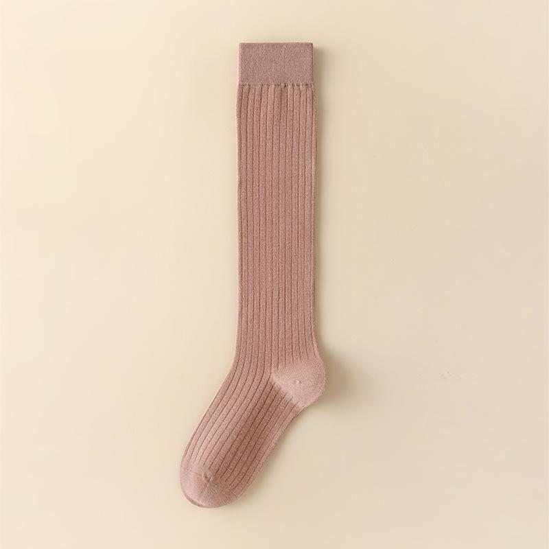 Calf Socks for Girls, Spring and Autumn Solid Color Striped Cotton Socks, Pile Socks, High Socks, Anti-slip and Slimming Student Long Socks