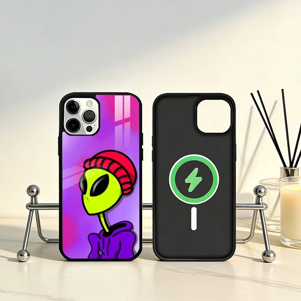 

Funny Space U-UFO Alien Thing Phone Case For iPhone17,16,15,14,13,12,11 Plus,Pro Max Magnetic For Magsafe Wireless Charging iPhone12PROMAX