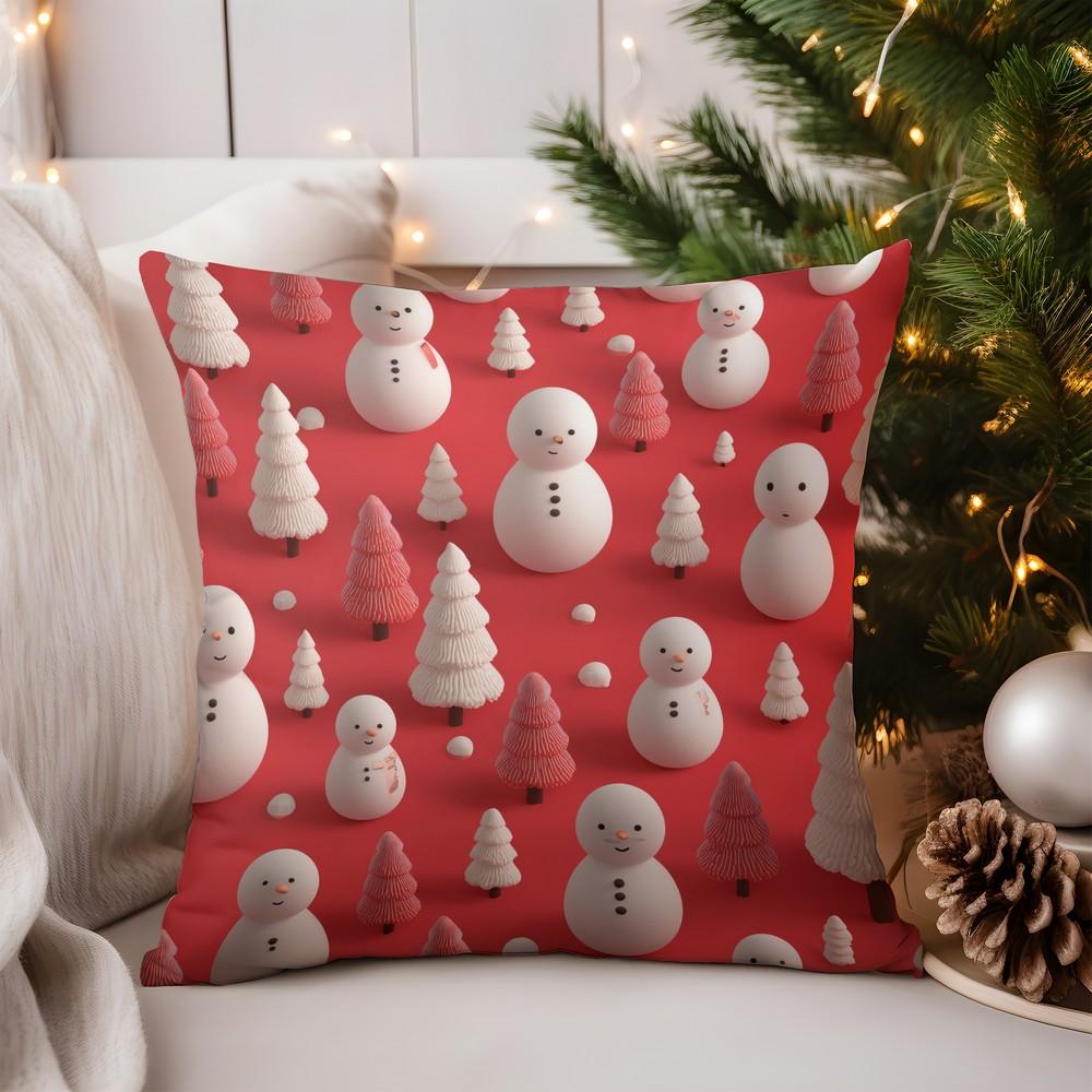 Home Decor Deer with Red Bow Christmas Pillow Cover Pattern Cushion Cover Suitable for Sofa Bedroom Car Pillow Cover