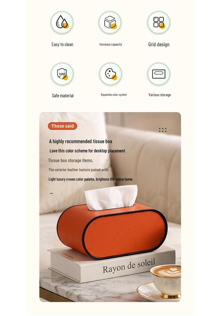 Elegant Leather Tissue Box for Home and Car – Oval Design for Easy Pull-Out