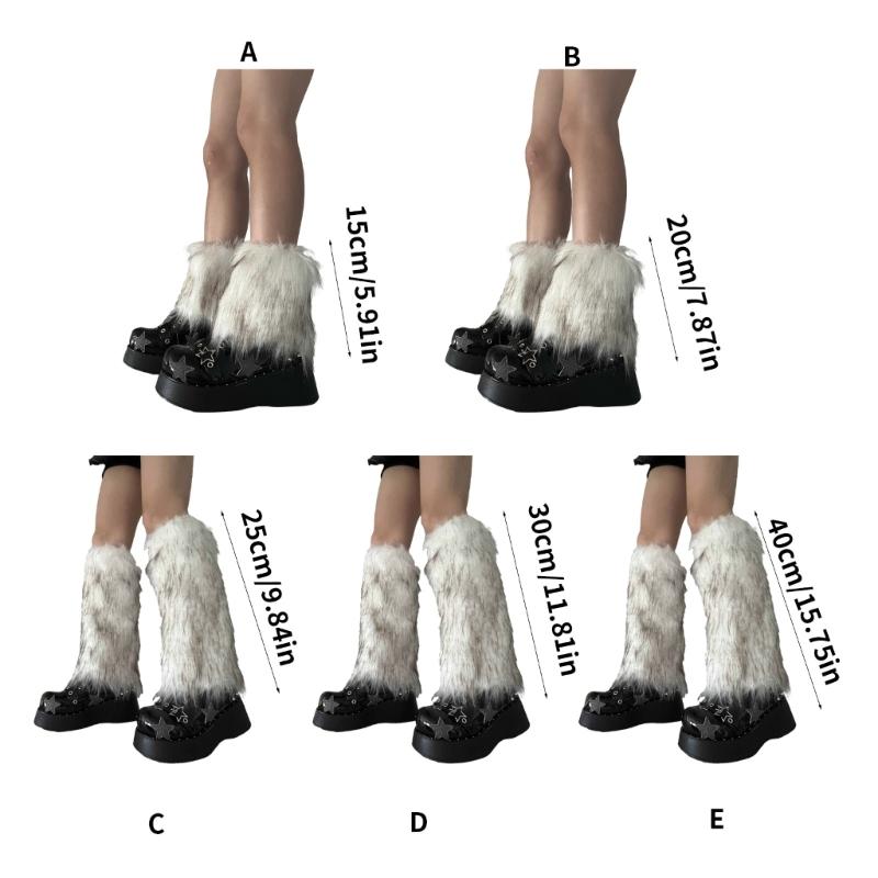 Fuzzy Faux Furs Leg Warmers Furs Heels Long Boots Cuffs Cover Has Elastic One Pair Carnivals Boot Cover Y2K JK Uniform