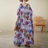 Boho Summer Dress for Women  Loose Fit V-Neck Short Sleeve Cotton Linen Maxi Dress Casual Beach Vacation Dress