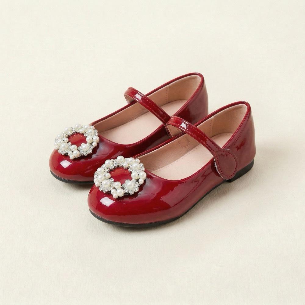 British Retro Chic Multicolor Pearl Rhinestone Princess Flats with Magic Strap for Girls 27