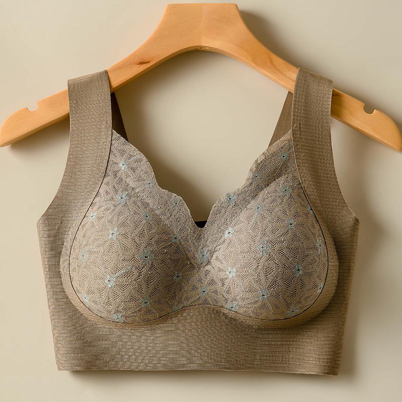 

Lace Wrap Seamless Sleep Bra with Fixed Cups and Wire-Free Support XL (120-135 jin) кавовий