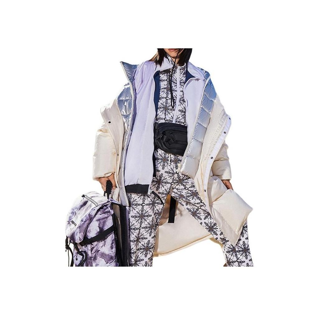 Li Ning CF Su Series Silk Road Exploration Show Casual Sports Long Hooded Warm Down Jacket Women Outerwear Off-White AYMQ562-2