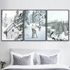 Vinter Snø Skog Fjell Furutre Elg Hjort Veggkunst Lerretsmaleri Plakater og utskrifter Veggbilder til stuedekor
