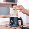 Ceramic Tea Cup with Lid Tea Separation Cup Filter Water Cup Creative Wooden Handle Cup Office Cup Gift Cup Guochao