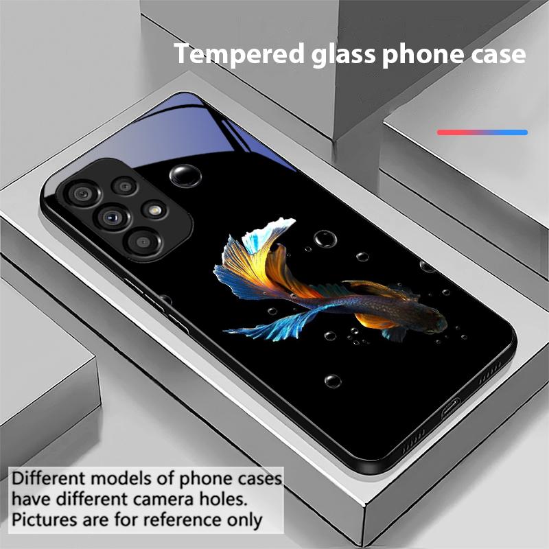Colorful Cute Fish For Samsung Galaxy S10 S20 Plus S21 FE S22 S23 S24 FE S25 Ultra Black Tempered Glass Phone Case Hard Shell